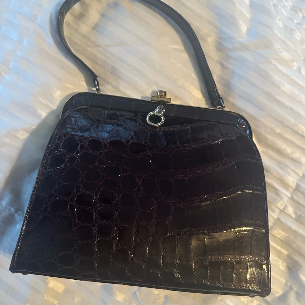Vintage Elegant Black Crocodile Pattern Handbag
